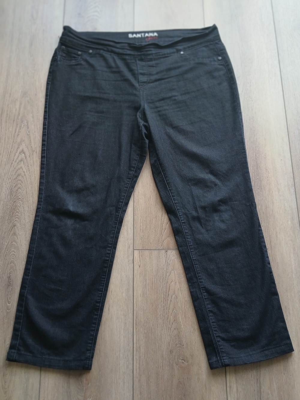 Santana Jeans Pull-On Black Denim Pants Size 16x32L Stretch Straight Leg